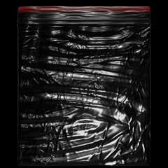 Plastic Bag Wrap PNG Texture : Wrinkled black plastic bag texture on a black background, ideal for creative and decorative design purposes.