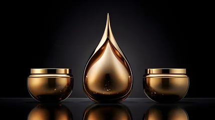 Fototapeten Luxurious cosmetic jars in the shape of a golden drop. © Harmony
