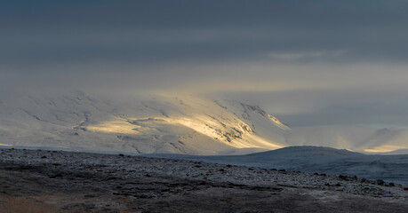 Amazing scenery of snowy mountains in winter