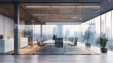 empty room meeting in modern office interior design - obrazy, fototapety, plakaty