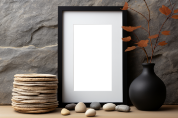 A close-up view of a small mockup within a still life setup, offering a detailed and focused presentation of the displayed content, providing viewers with an immersive experience.