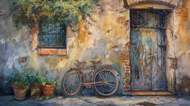 oil painting illustration of a rustic Mediterranean italian home
