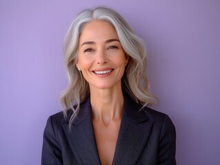Portrait of older smiling caucasian businessman with suit in professional studio background