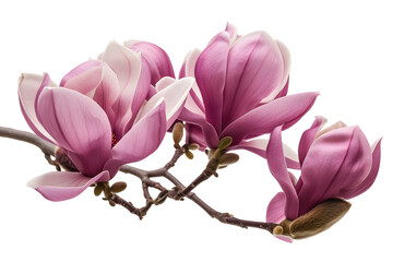 Magnolia blooms with petals isolated on white background