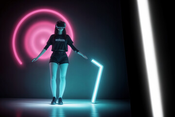 Neon Virtual- Esplorazioni della Realtà Virtuale Attraverso Visore VR su Sfondo Luminoso