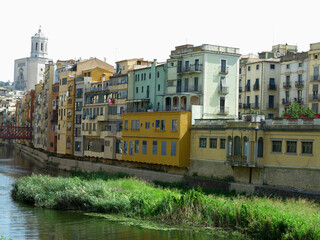 Fototapeta na wymiar Girona, Spain - July 8, 2023: Views of the old medieval city.