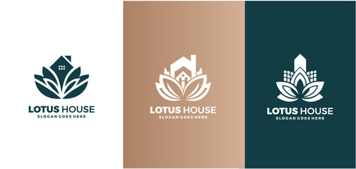 Fototapeta na wymiar Creative simple Artistic Lotus Flower with house logo design set illustration
