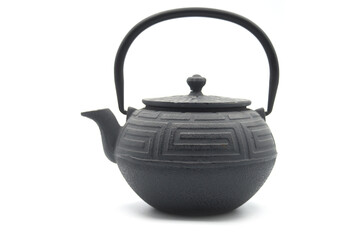 closeup of black japanese teapot isolated on white background  - 734812935