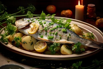Baked sea bream dish with potatoes