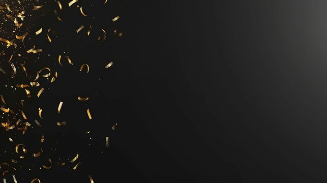Elegant Golden Confetti Falling Realistically on Left Side with Empty Space - Black Alpha Background