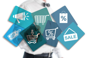 Sale concept shown by a man