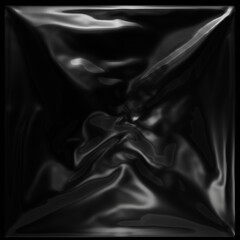 Fototapeta premium Plastic square Wrap PNG Texture : Wrinkled black plastic bag texture on a black background, ideal for creative and decorative design purposes.