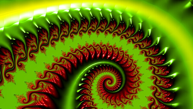 bright green yellow and brown nested spiral set with vanishing point