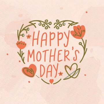 Happy Mother's Day. Cute greeting cards in pastel colors and watercolors. Outline minimalist style illustration for banner.