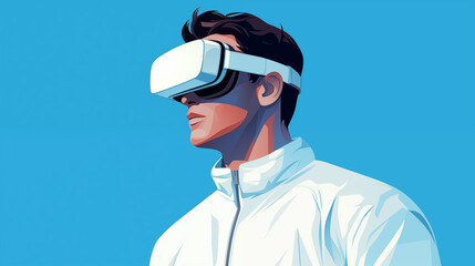Illustration of a man wearing virtual reality glasses. Future technology concept.