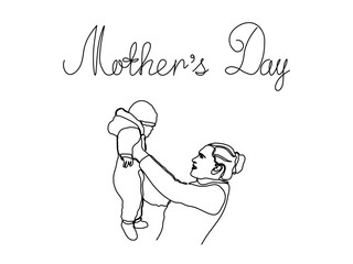 Mothers Day. A woman with a baby continuous single one line art hand drawing sketch