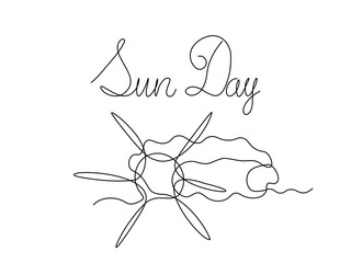Sun Day.Holiday, Abstract sun continuous one line art hand drawing sketch card
