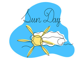 Sun Day.Holiday, Abstract sun continuous one line art hand drawing sketch card