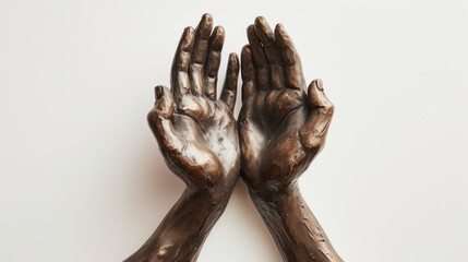 sculpture hands, open palms begging for help, isolated on white background, poster - obrazy, fototapety, plakaty