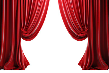 Red curtains opened on transparent background for presentation new product or work art and entertainment.