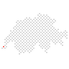 Genf in der Schweiz: Schweizkarte aus grauen Punkten mit roter Markierung