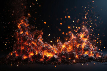 Fototapeta na wymiar Abstract of fire sparks on black background, Fire embers particles over black background. Generative Ai