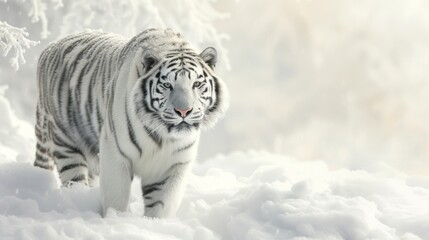 Tiger in wild winter nature, running in the snow. Action wildlife scene with dangerous animal. Cold winter snow Mountain