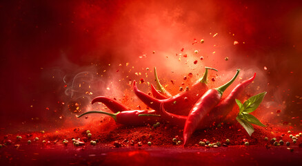 Hot red chili pepper on fire background - Powered by Adobe