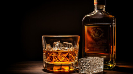 Glass and bottle of whiskey