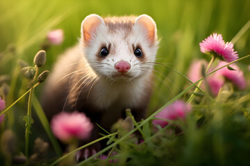 Curious Ferret Frolic: A Captivating Image of a Playful Ferret in a Natural Setting.