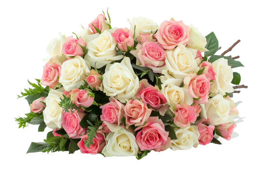 Beautiful Bouquet of Bright White and Pink Rose Flowers on Transparent Background