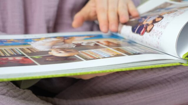 Photobook photo album with family photos, page turning