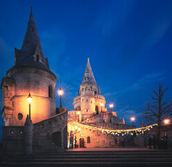 Fisherman's Bastion in Budapest, Hungary in Christmas