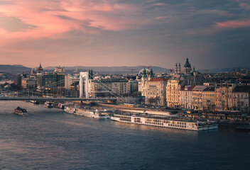 Colorful sunset over Elisabeth Bridge, Budapest