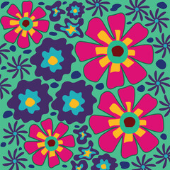 Fototapeta na wymiar Colorful Groovy Floral Pattern Vector Design