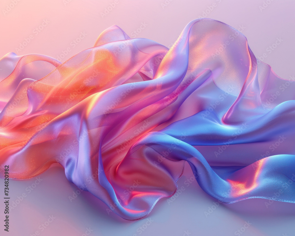 Poster 3d hyper realism silk cloth floating isolated pale color background. futuristic cyberpunk reflective