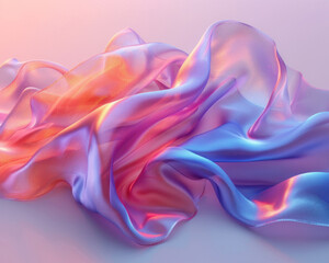 Obraz premium 3D hyper realism silk cloth floating isolated pale color background. Futuristic cyberpunk reflective holographic flow.