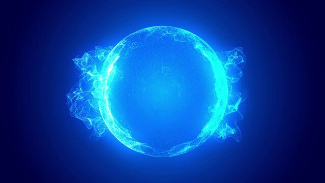 Ethereal Blue Sphere Radiance in the Vastness of Space. Stunning video captures the mesmerizing glow and dynamic energy of a radiant blue sphere against the deep backdrop of an infinite cosmic canvas.