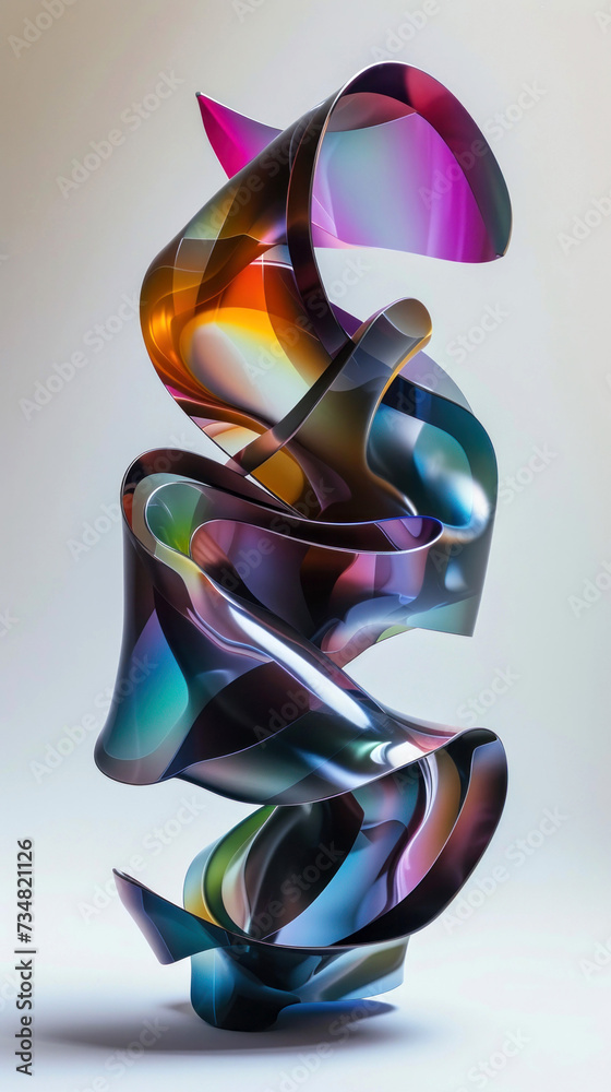 Poster abstract 3d sculptural of colorful waves with transparent glass style over the white background.