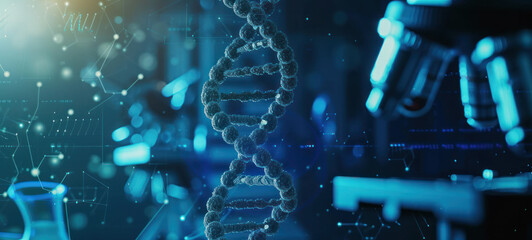 DNA double helix. DNA molecule structure. Medical science research of chromosome DNA genetic biotechnology in human genome cell. Science laboratory experiments analysis and genetic engineering study.