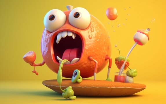 Cartoon Orange With Wide Open Mouth