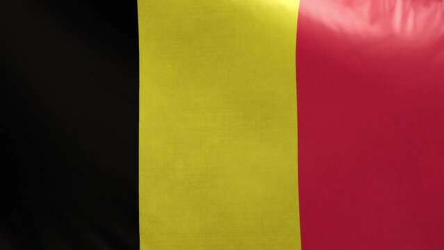 Belgium flag. Belgian flag waving in the wind. Full screen, flat, cloth material texture. National Flag. Loopable. Looping. CGI graphic animation HD