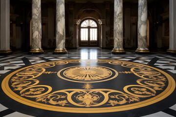 Illustration of luxury marble floor picture. The colors gold and light yellow mixed with black are perfect and convey the importance of art in various aspects, aesthetics, creating depth and privacy.
