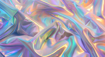 Holographic iridescent surface wrinkled foil pastel. Real Hologram Background of wrinkled abstract...