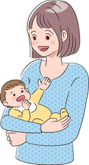 赤ちゃんを抱っこする母親