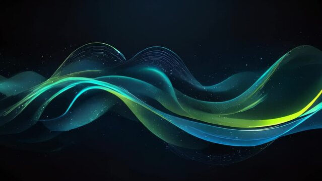 Abstract background with green waves and particles