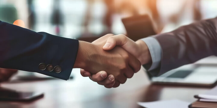 businessman shaking hand with woman in the office 