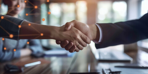 businessman shaking hand with woman in the office 