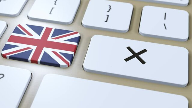 UK United Kingdom National Flag and Cross or No Button 3D Animation