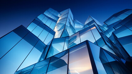 blue glass building - obrazy, fototapety, plakaty
